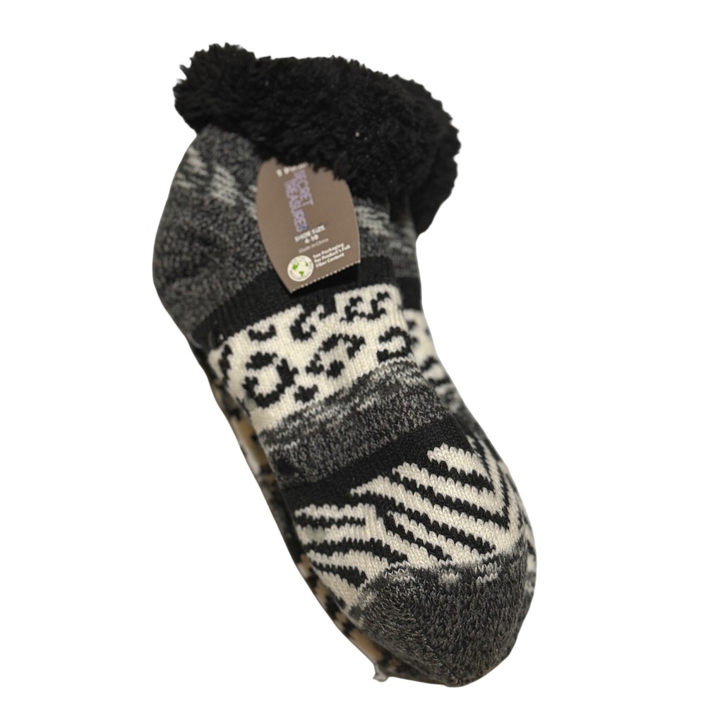 Secret Treasures Slipper Socks Black White Gray Fair Isle Penguin Faux Fur